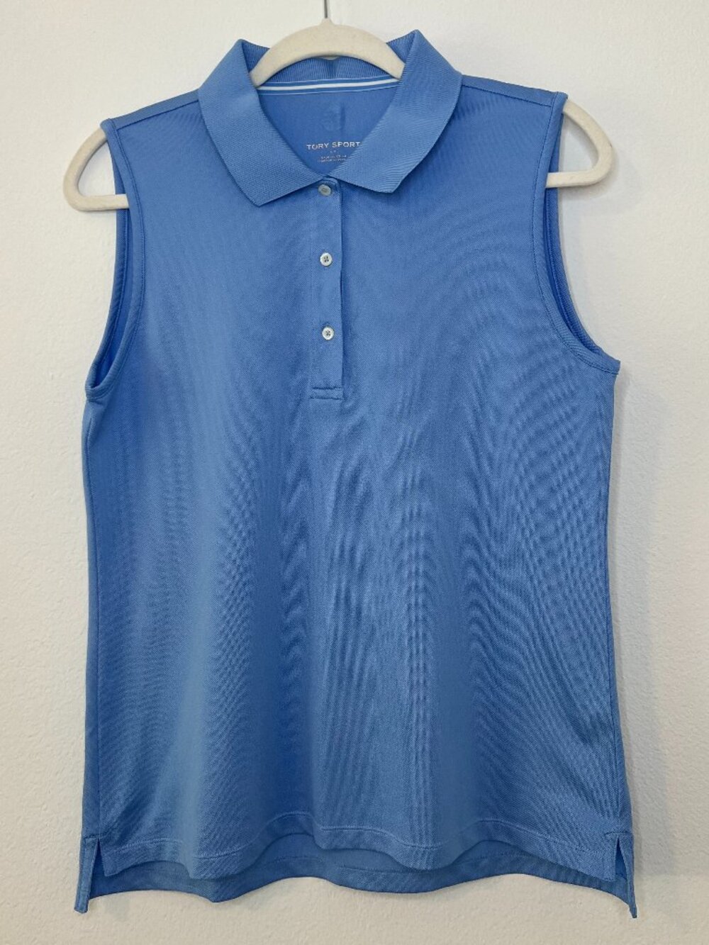 Tory Sport Blue Performance Sleeveless Collared Polo Size Large Nautical Preppy - Picture 2 of 15